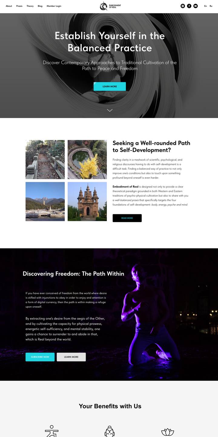 Landing page designed for Embodiment of Real