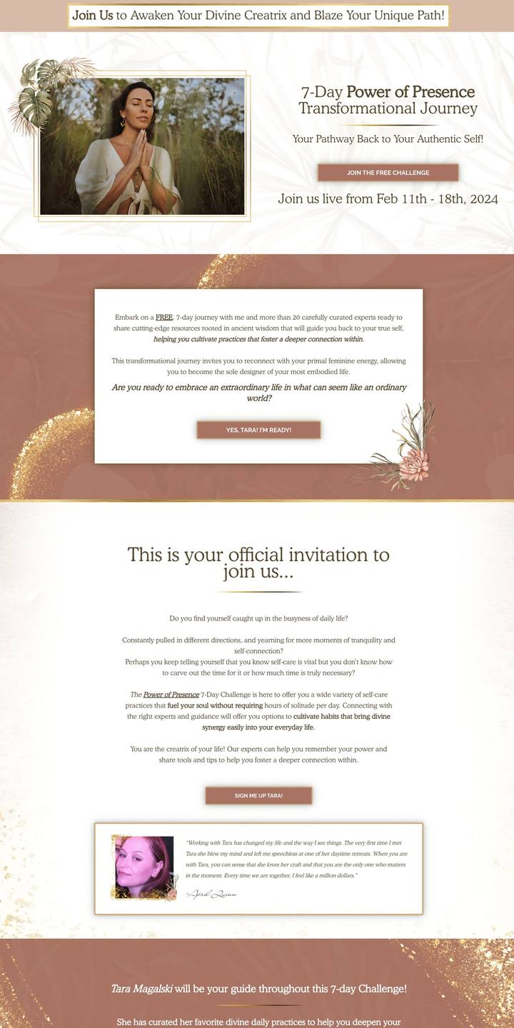 Challenge page designed for Tara Magalski